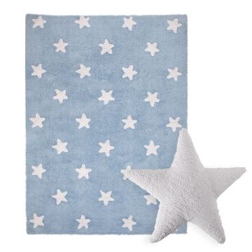 tapis stars bleu et coussin stars blanc lorena canal