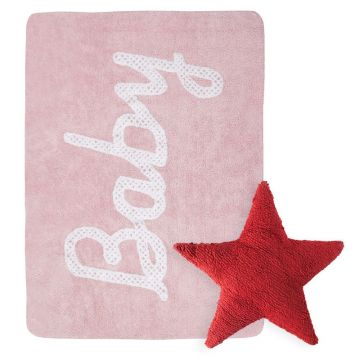 tapis baby petit point rose et coussin stars rouge lorena canal