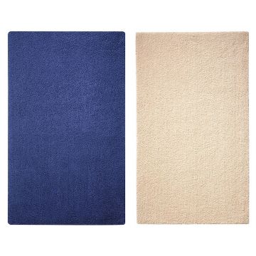 pack tapis de bain bleu et beige 100x60 cm