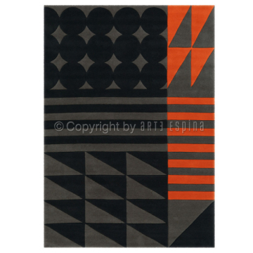 tapis tufté main ethno pop noir et orange arte espina