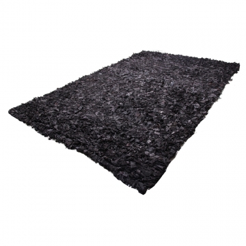 tapis shaggy cuir noir