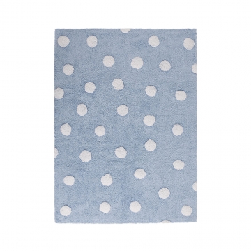 tapis lavable polka dots bleu et blanc