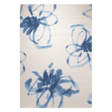 tapis graphic flower blanc et bleu esprit home
