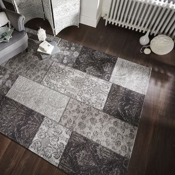 tapis flair rugs patchwork chenille noir et gris