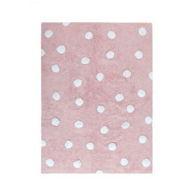 tapis lavable polka dots rose et blanc
