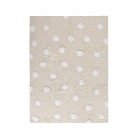tapis lavable polka dots beige et blanc