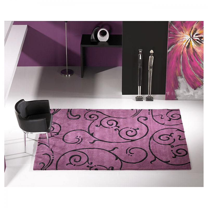 tapis moderne en laine violet fedora carving