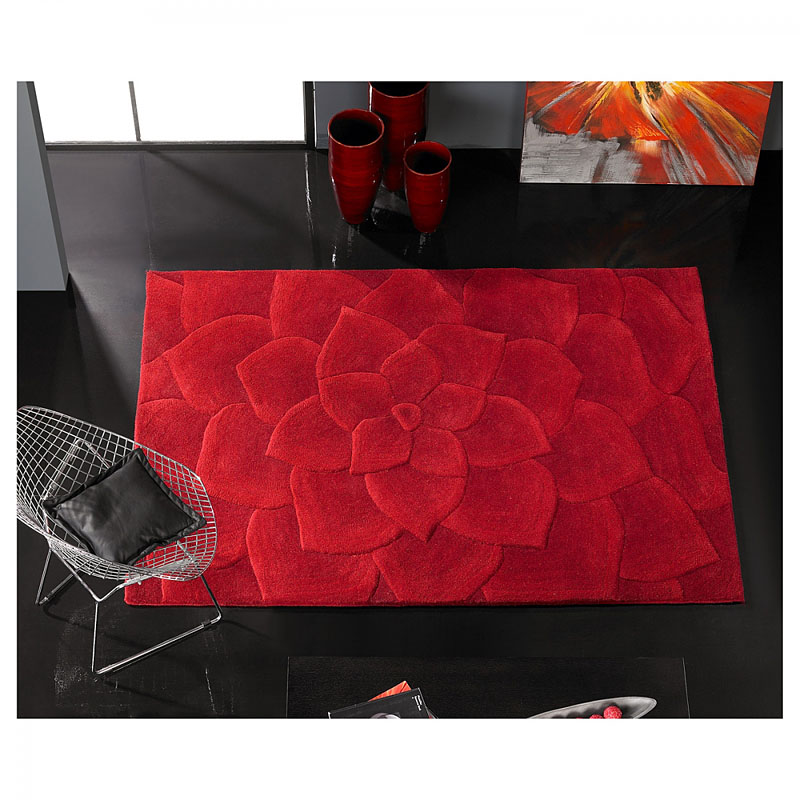 tapis kalista en laine rouge carving