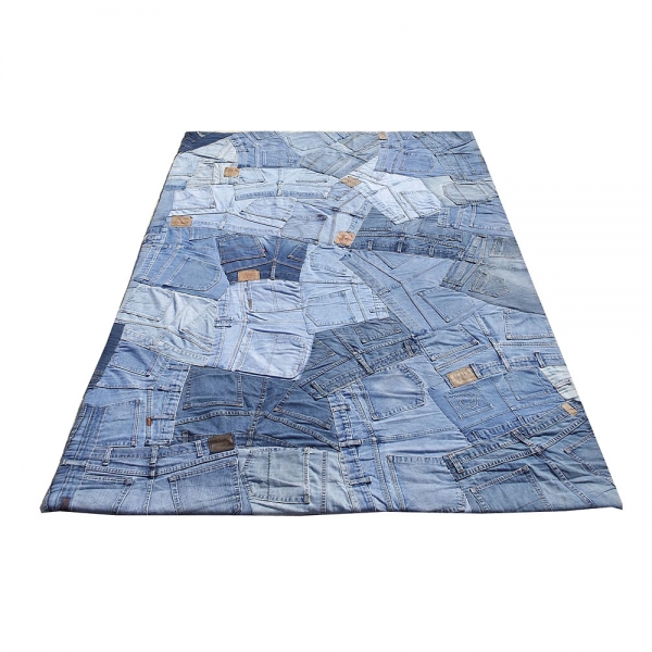 tapis en jean back carving bleu