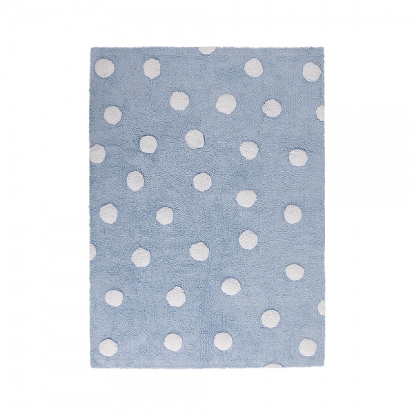 tapis lavable polka dots bleu et blanc